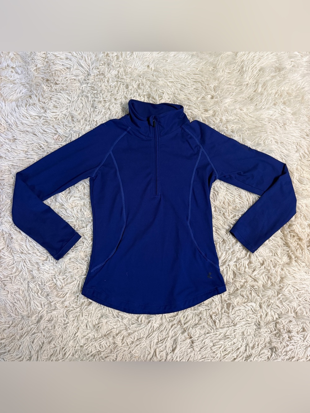 Child’s Medium Blue Horze Long Sleeve Winter Horseback Riding Shirt. Good Cond.